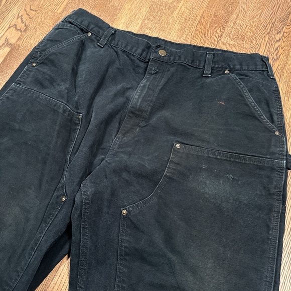 Carhartt Distressed Double Knee Loose Fit Washed Duck Canvas Black Pants Mens 40 - Picture 3 of 12